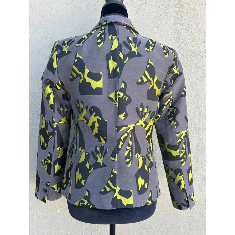 Banana Republic Womens Gray Neon Yellow Abstract Floral Blazer Jacket Size 2